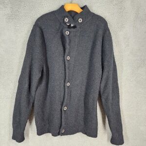 Theory XL Black Wool‎ Baby Camel Blend Button Front Cardigan Sweater Mock Neck